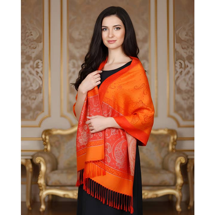 SERENITA - Wholesale Scarf - Women's - Lurex Section Metallic Paisley Pashmina Shawl Wrap Scarf18