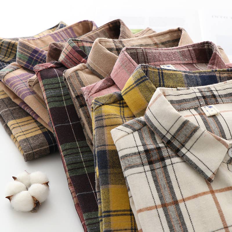 Rosa Clothing - Wholesale Button Down Shirt - Women's - Essential Basic Relaxed plaid cotton blend button-down shirt31