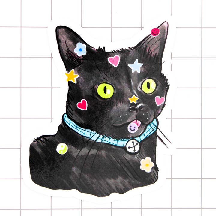 Sticky Cat Vinyl Sticker for wholesale by Amy Hartelust Art and Illustration