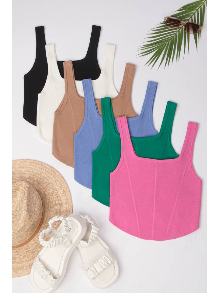 VERY J - Wholesale Tank Top - Women's - 12W2999N-Square Neck Crop Fitted Sweater Knit Tank Top19