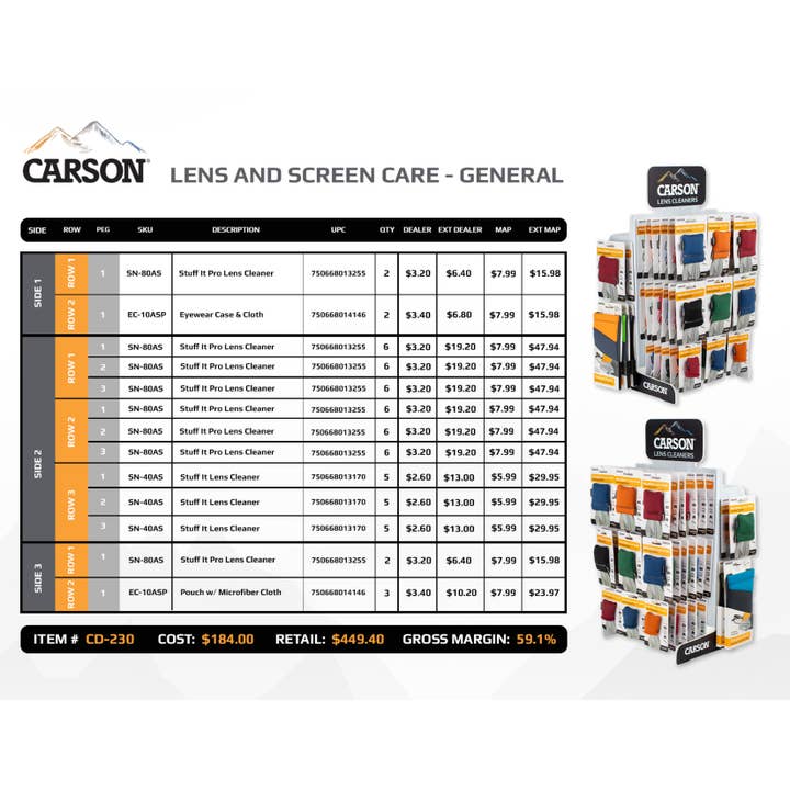 Carson - Wholesale Retailer Display - Accessories - Lens & Screen Cleaners Countertop Display (60 Assorted Pcs)6