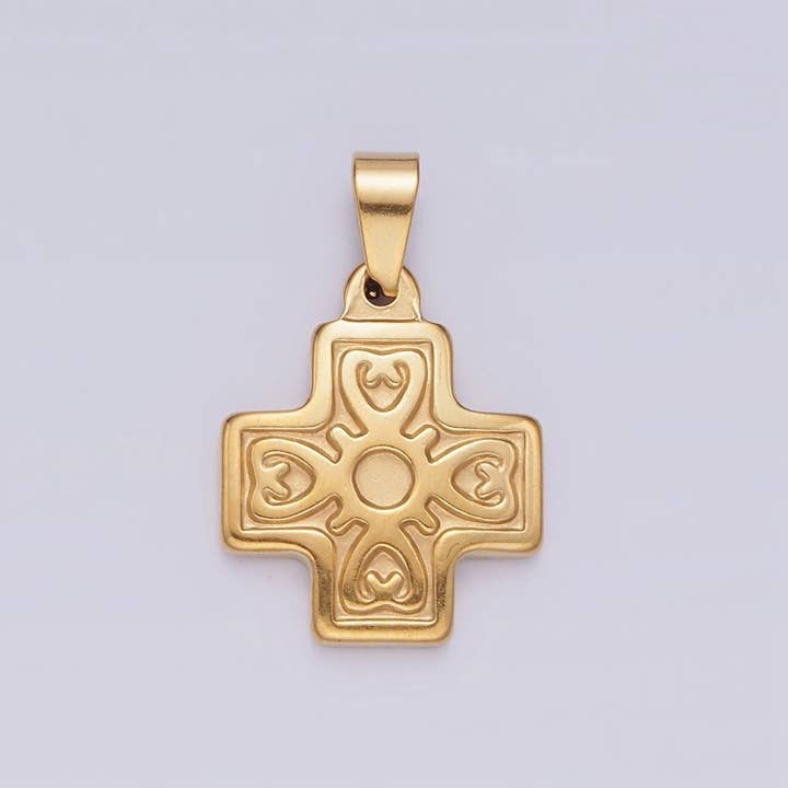 Pendentif Croix Carrée Élaborée Artisanale en Acier Inoxydable 23,5 mm | P-798 pour la vente par Aim Eternal