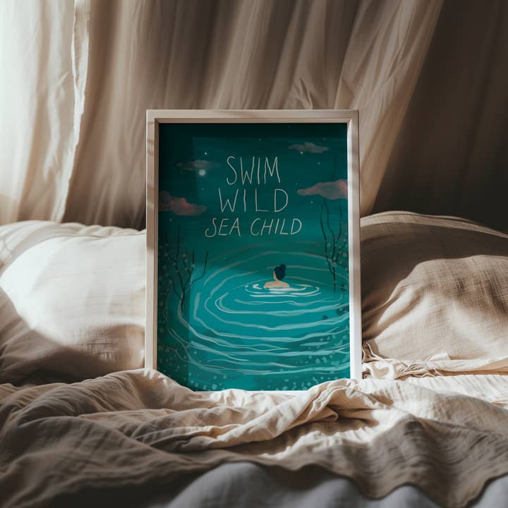 Salty Siren Studios – wholesale Art print – Swim Wild Sea Child Cornish Illustrated A4 Art Print 6