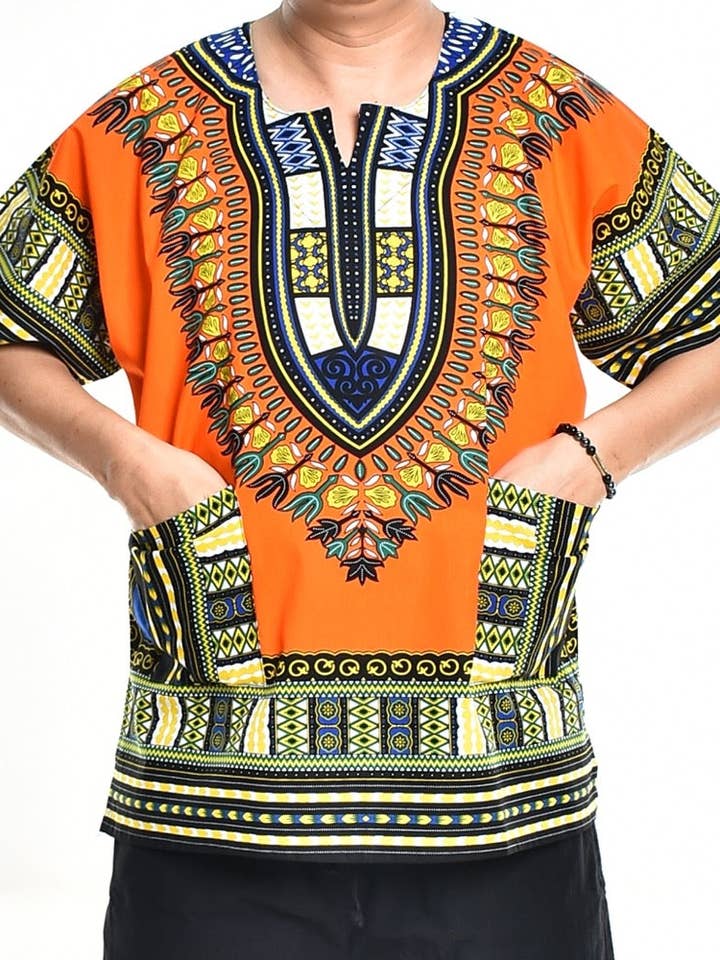 Poncho africano con camisa Dashiki naranja Tangerie para venta al por mayor de Bohotusk