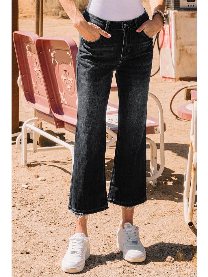 fashionworks - Wholesale Jeans - Women's - Fashion Mineral Wash Raw Hem High Waist Flared Jeans*4-16