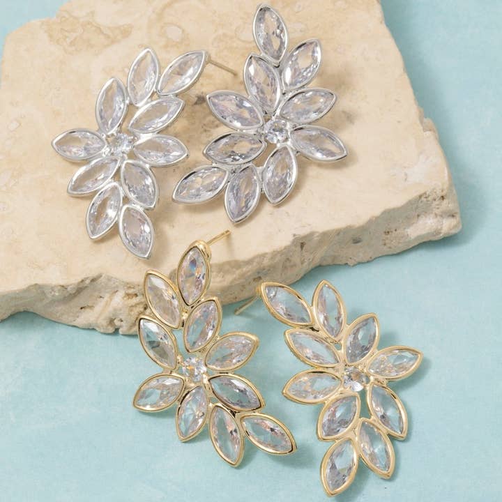 Faceted Oval Cz Fern Cluster Stud Drop Earrings for wholesale by The Looks by Fame Accessories