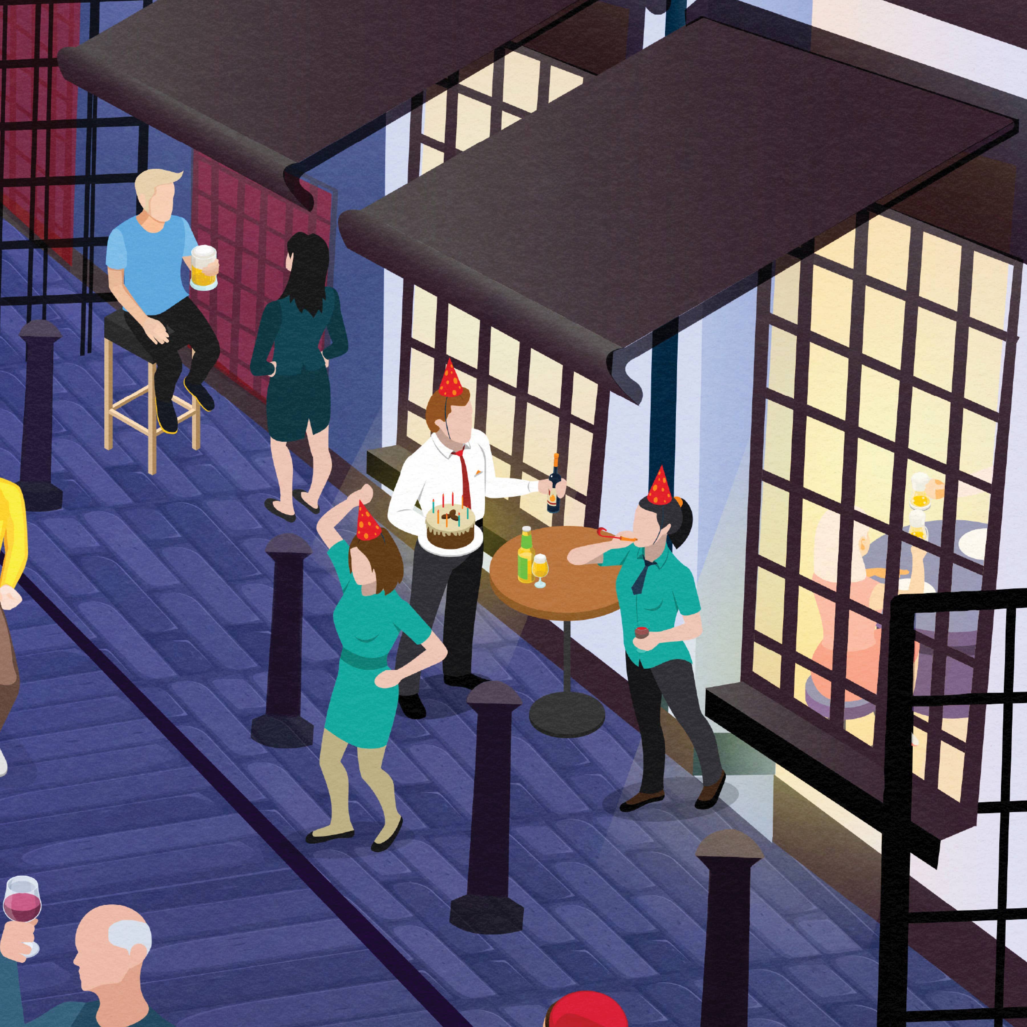 Printagonist – wholesale Poster – Ashton Lane Poster, Vintage looking Glasgow street illustrat4