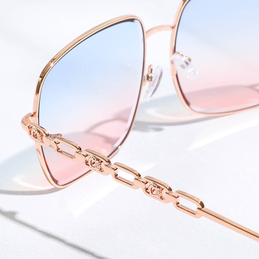 12 CORES SORTIDAS Óculos de sol em forma de corrente de lentes coloridas com armação fina para venda a revendedores na Faire11