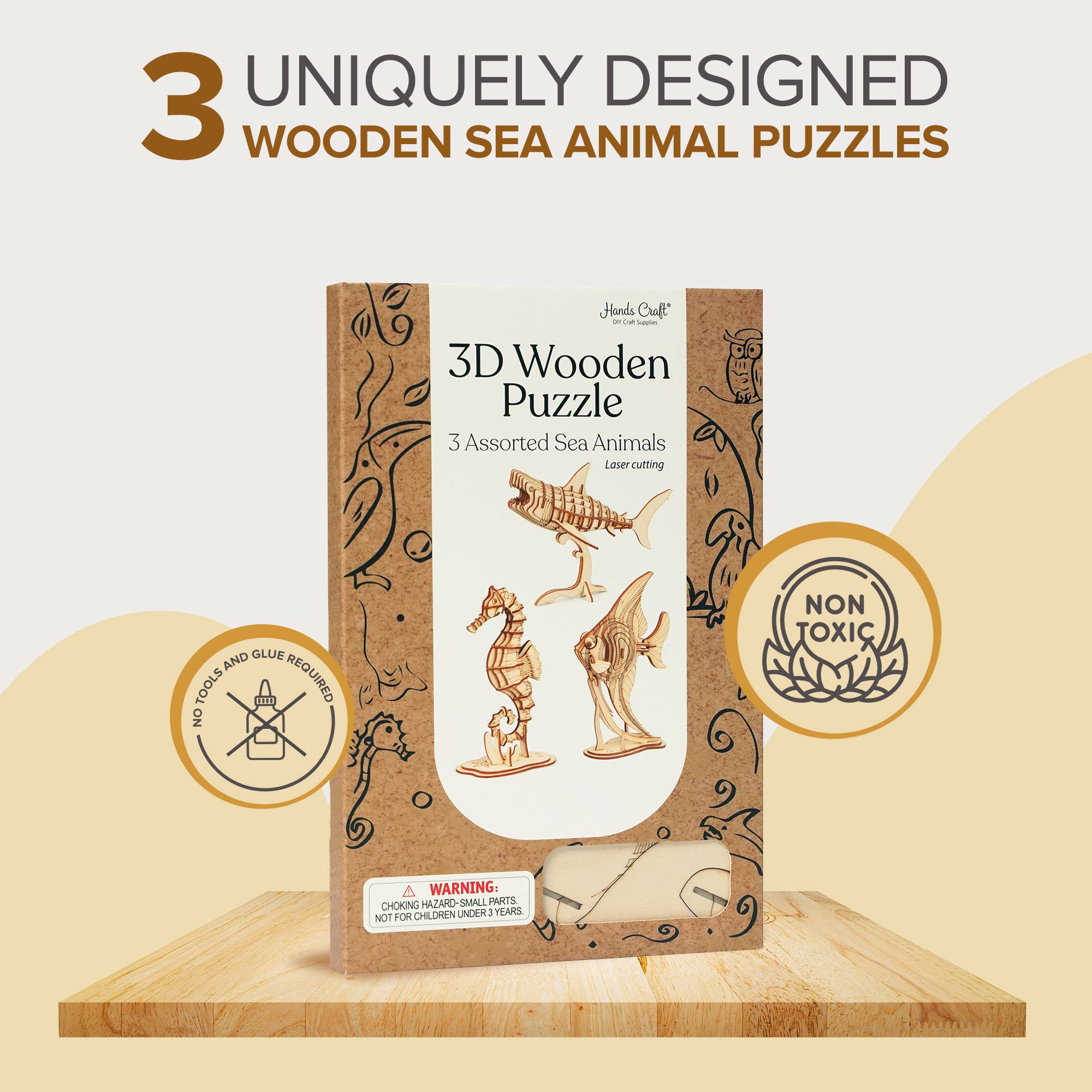 Hands Craft - Wholesale Puzzle - Kids - 3D Laser Cut Wooden Puzzle Bundle Pack: Sea Animals2