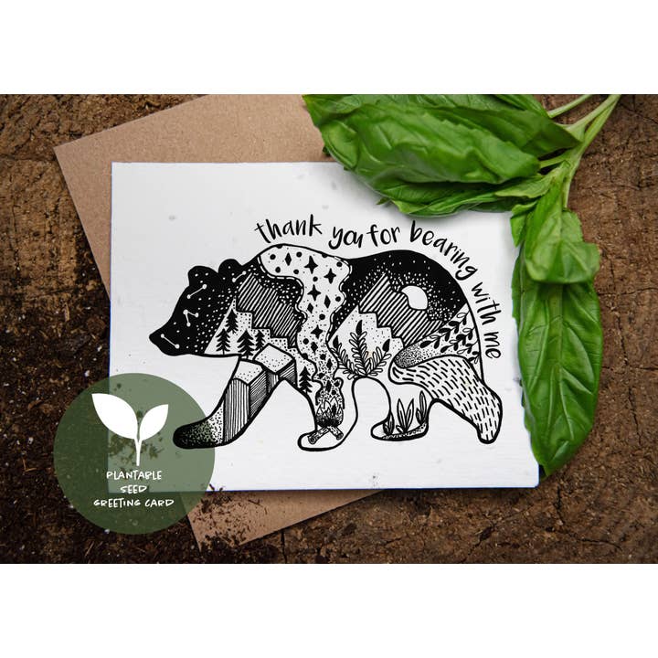 Thank you for Bearing With Me; biglietto di auguri con semi piantabili per la vendita all'ingrosso da parte di Mountain Mornings