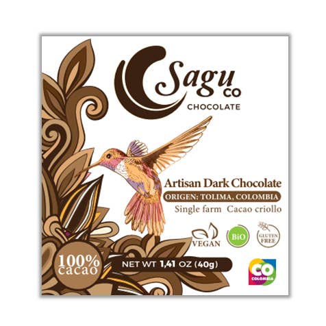 Organic Dark Chocolate Bar 100% Cacao 40g for wholesale by SAGU CO CHOCOLATE