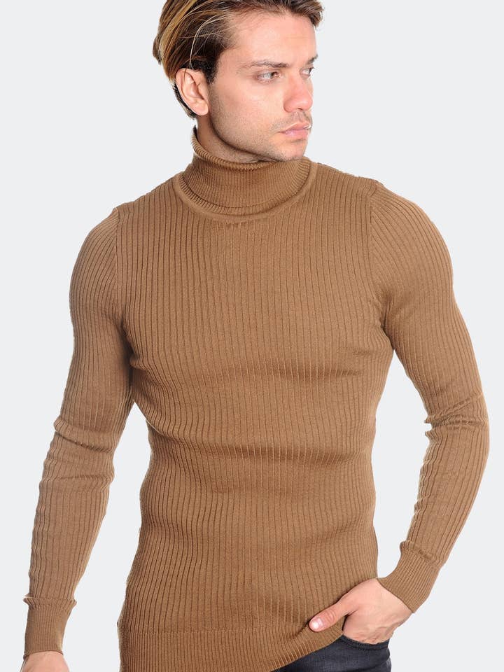 1670C-B Camel - Ribbed Turtleneck for wholesale by LCR Black Edition