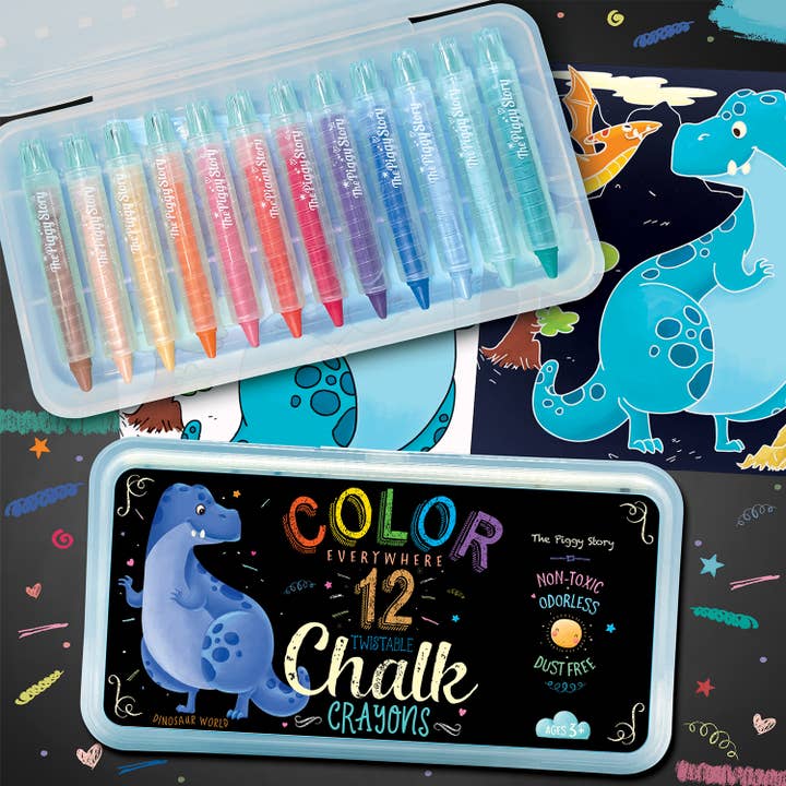 The Piggy Story - Wholesale Crayons - Kids & Baby - Dinosaur Color Everywhere Twistable Dust-Free Chalk Crayons