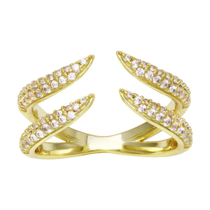 Anel aberto Pave Double Claw por atacado de JTG Jewelry