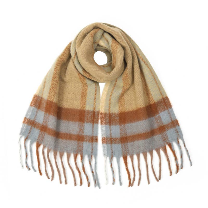 MKS America - Wholesale Scarf - Women's - Fashionable Color-Block Plaid Scarf0