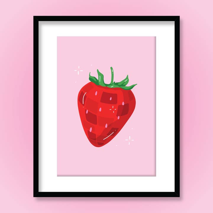 Ruby Roller Art - Wholesale Art Print - 60s 70s Groovy Retro Strawberry Disco Ball Fruit Art Print