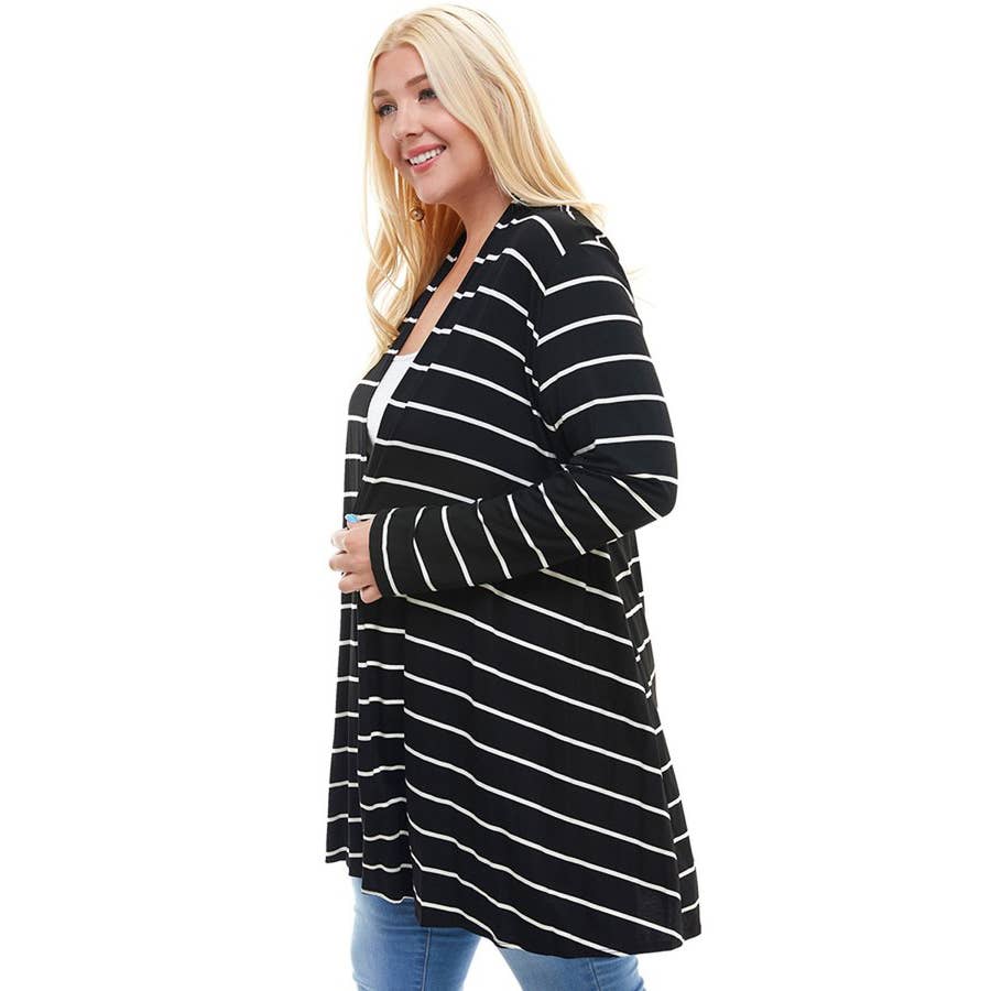 Azules Clothing – Großhandel Strickjacke – Damen – AJK-3001RSX-STRIPE Plus Size Langarm Streifen Strickjacke14