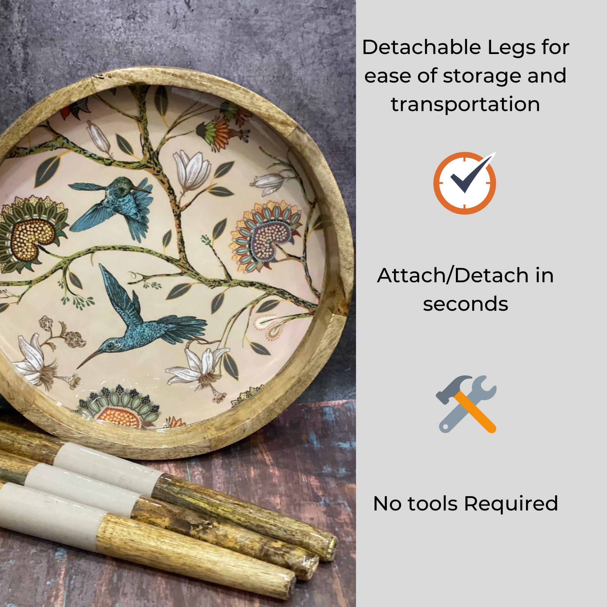 Hartsmede - Wholesale Side Table - Handmade Side Table Removable Legs Hummingbird Tray Table25