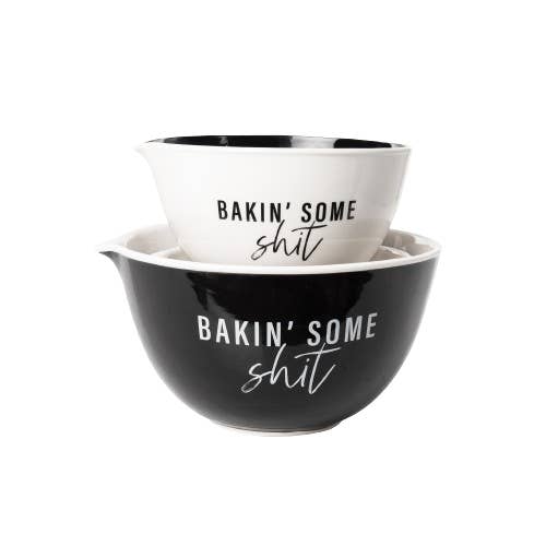 Black White SALE Bakin Some Shit Mixing Bowl S/ 2 for wholesale on Faire1