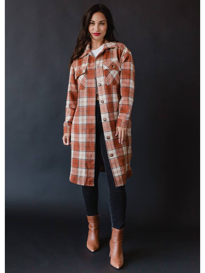 Panache Apparel Co. - Wholesale Shirt - Women's - Rust, Cream & Brown Plaid Long Flannel
