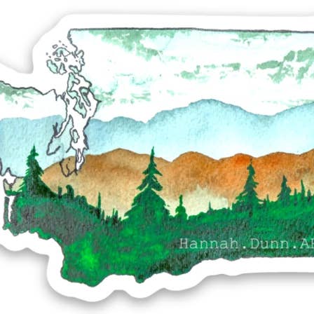 Washington State hand painted watercolor vinyl decal for wholesale by Hannah.Dunn.ART