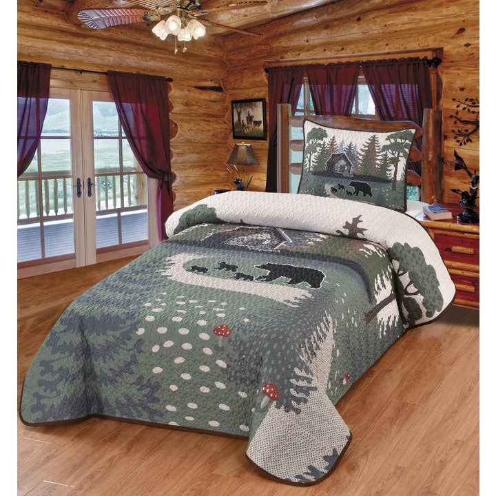 De Leon Collections - Wholesale Bedding Set - Whisper Trail Black Bear Cabin Decorative Quilt Bedding Set1