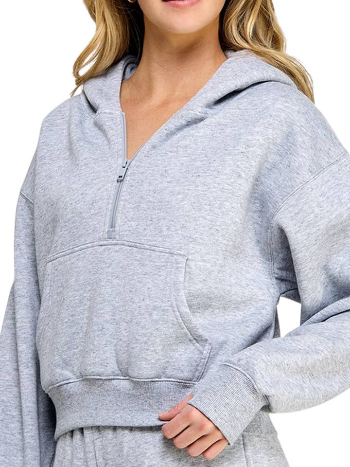 Fleece Half Zip up Hoodie with Thumbholes for wholesale by Vanilla Monkey