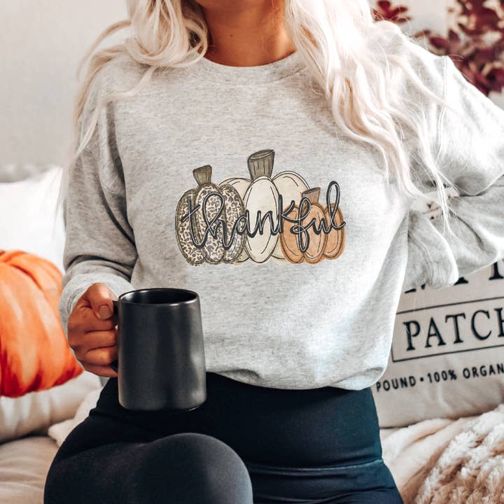 Thankful Thanksgiving Crewneck Sweatshirt for wholesale by Trendznmore - Modern Graphic Apparel