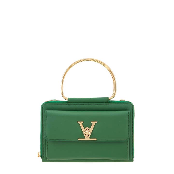 anbfashion - Wholesale Top Handle Bag - Women's - RECTANGULAR BAG WITH V ACCENT AND METAL HANDLE 424