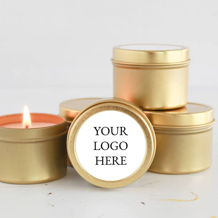 Custom Logo Candle Tins | 2, 4 &8 oz | Gold, Black & Silver for wholesale by THE DANCING WICK CANDLES