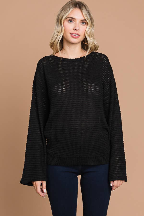 Culture Code - Wholesale Knit Top - Women's - CHT1824L - SURPLICE BACK DETAIL BELL SLV TOP1