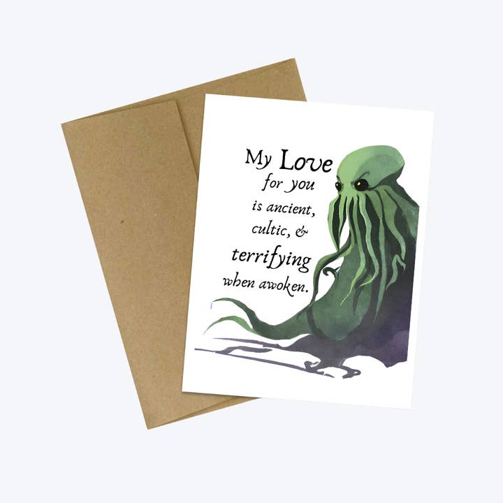 Cryptic Paper Co. - Wholesale Love Card - Cthulhu Bookshop Literary Nerd Horror Love Card1