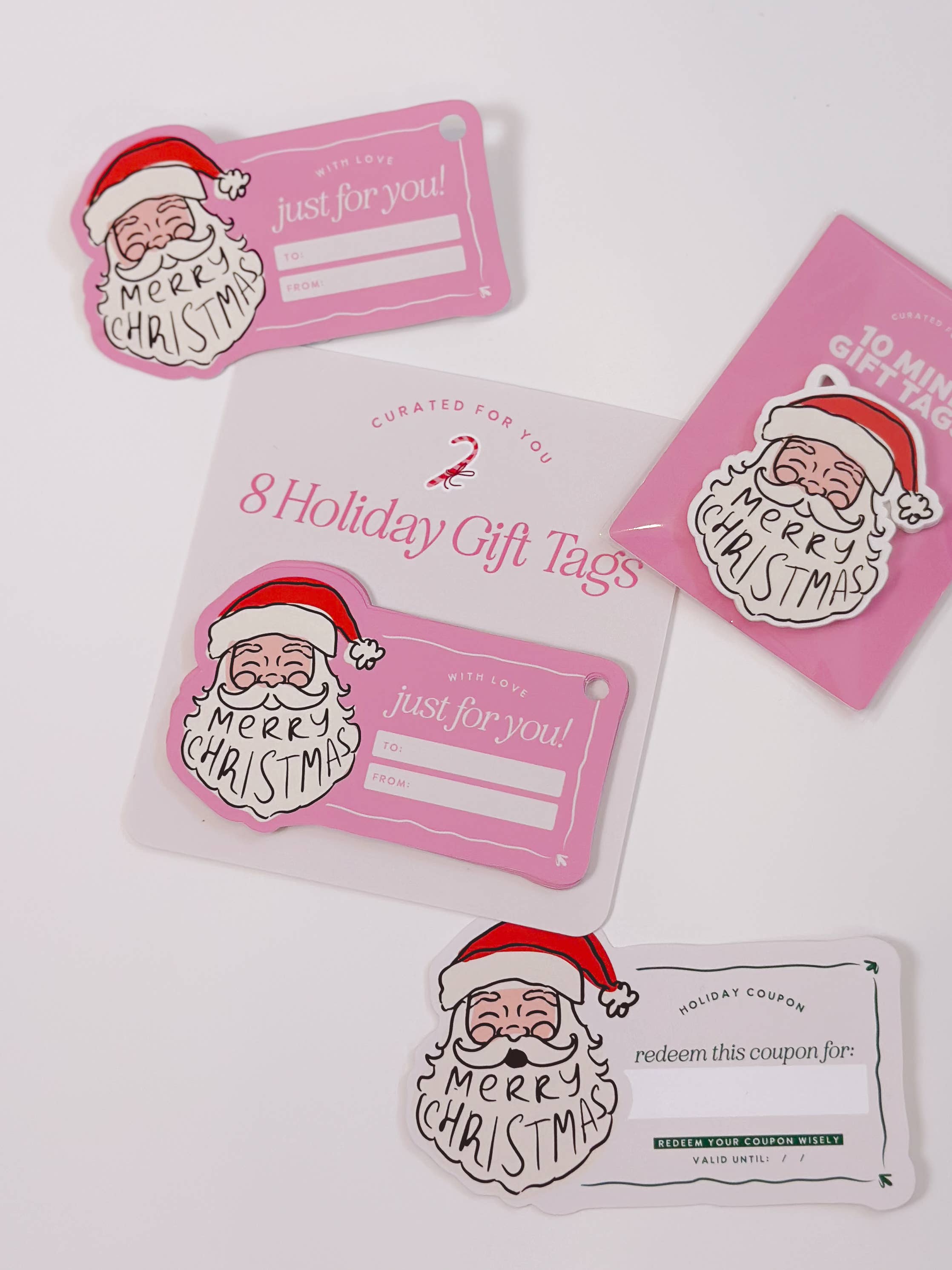 Curated for You Gifts - Vendita all'ingrosso Etichetta regalo - Etichette Regalo di Babbo Natale - Etichette Natalizie Rosa per Regali di Natale - Set di 82