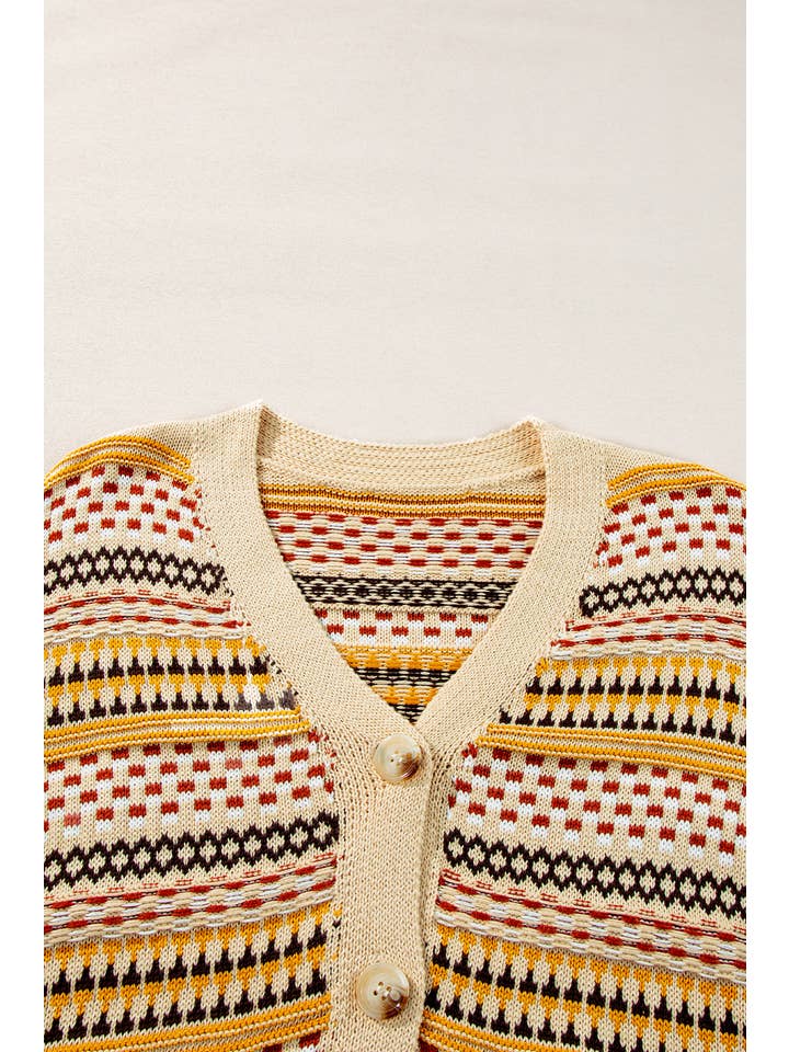 Khaki Buttoned V Neck Cropped Cardigan for wholesale on Faire2