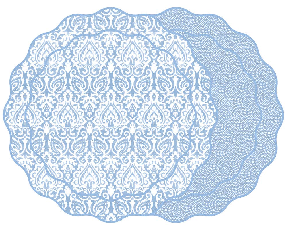 Holly Stuart Home – wholesale Placemat – DAMASK AND DOT FAN REVERSIBLE SCALLOP ROUND PLACEMAT6