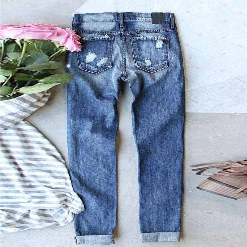 Blue Halloween Pumpkin Print Distressed Straight Leg Jeans for wholesale on Faire1