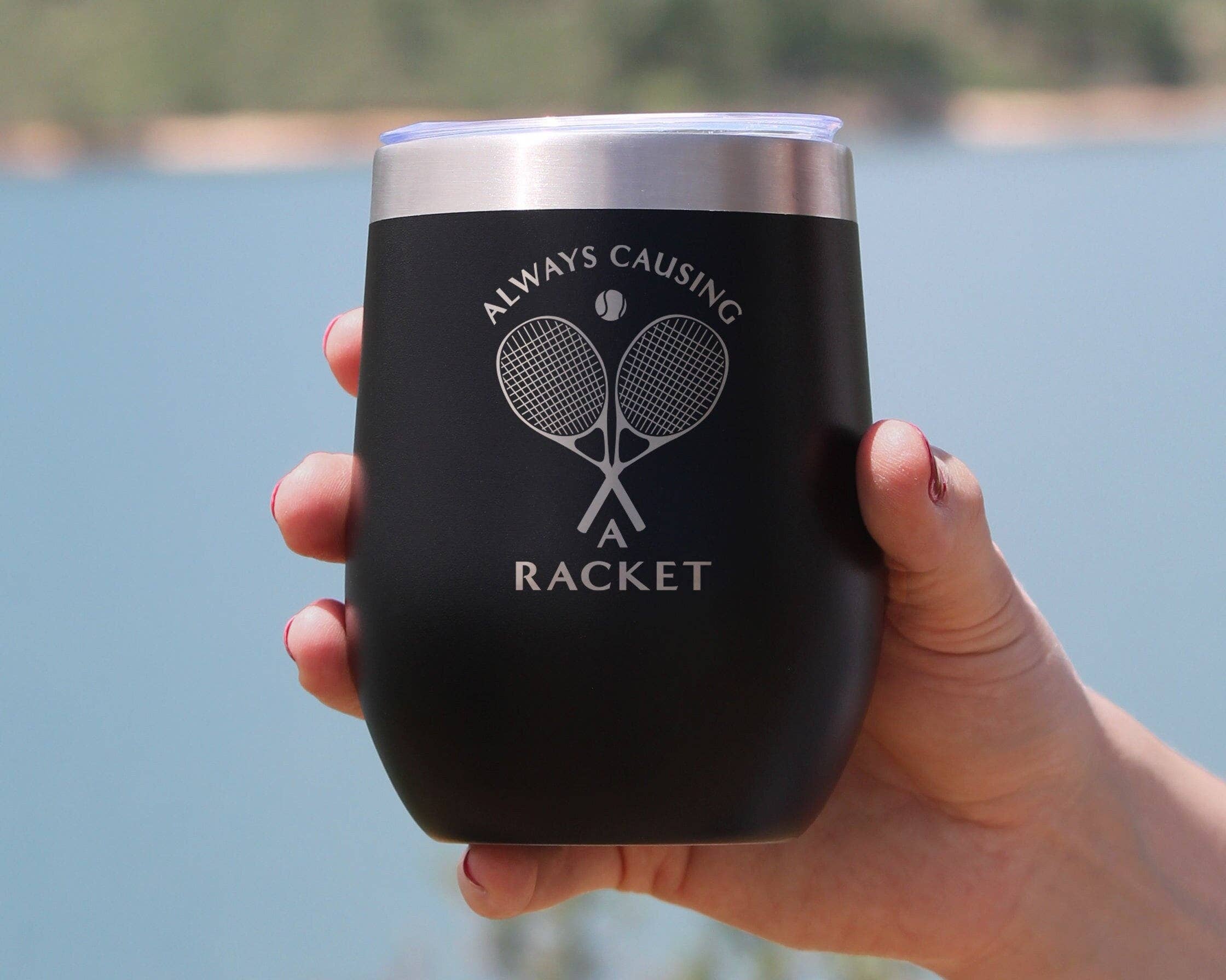 bevvee - Wholesale Insulated Mug/Tumbler - Causing a Racket Insulated Wine Tumbler - Tennis Gifts0