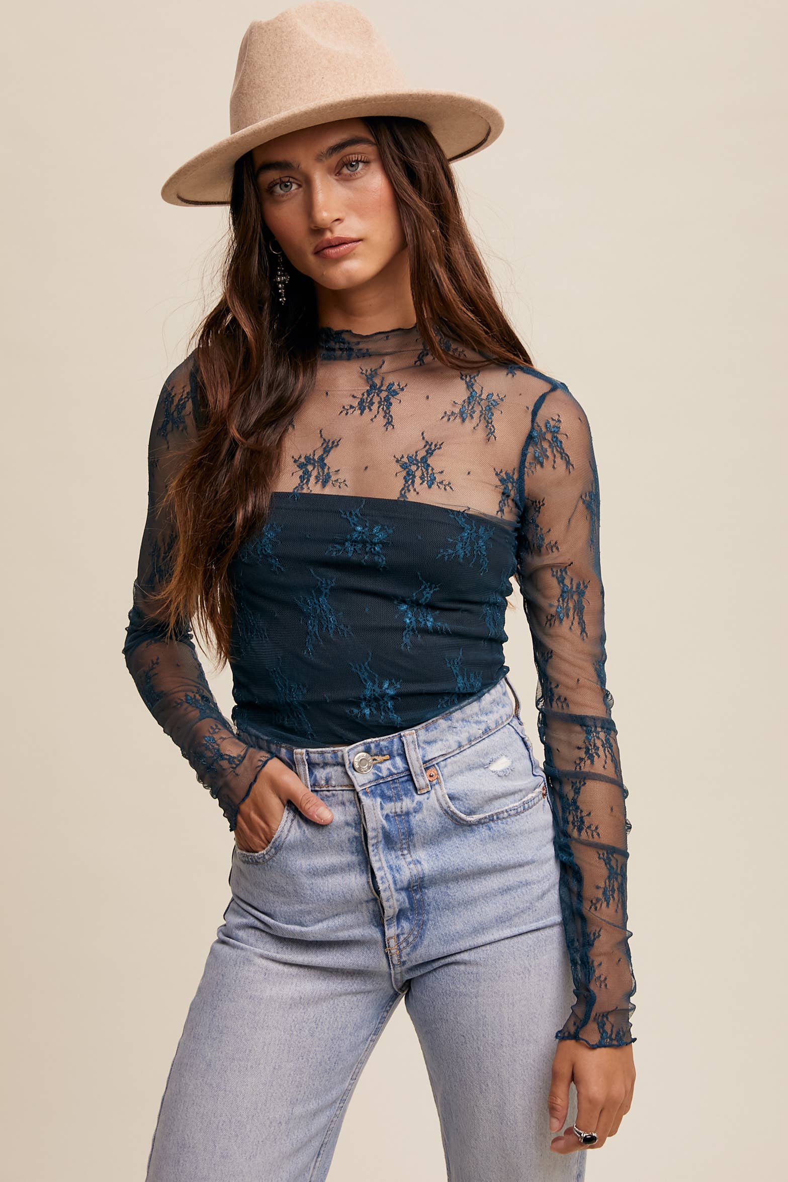 Listicle - Wholesale Blouse - Women's - Sheer Lace Long-Sleeve Top39