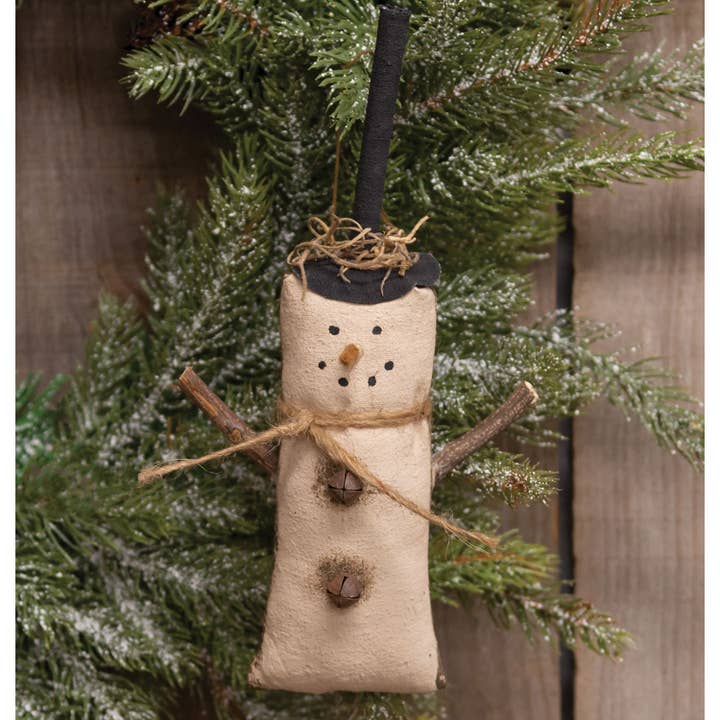 The Hearthside Collection - Wholesale Ornament - Fabric Top Hat & Jingle Bell Button Snowman Ornament