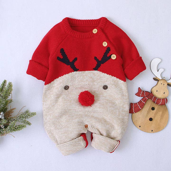 Baby Cartton Pattern Contrast Design Side Button Christmas Knitted Romper for wholesale by MyKids-USA®