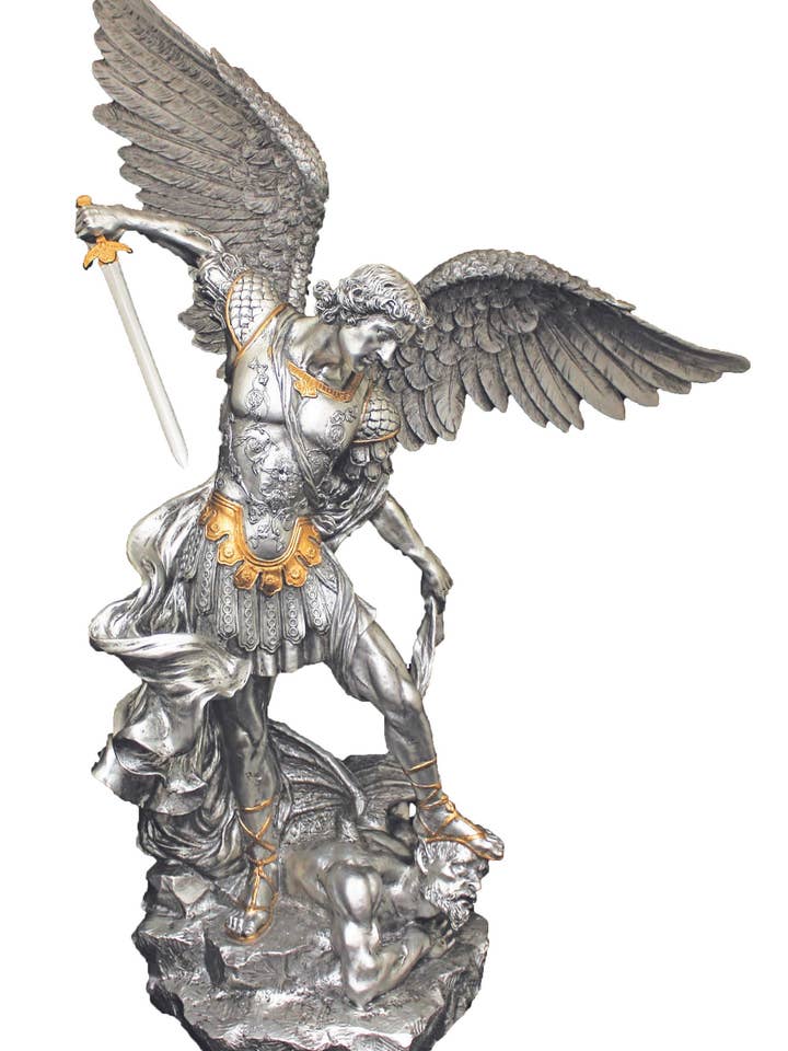 St. Michael Statue in Pewter Style 29" for wholesale by Goldscheider of Vienna