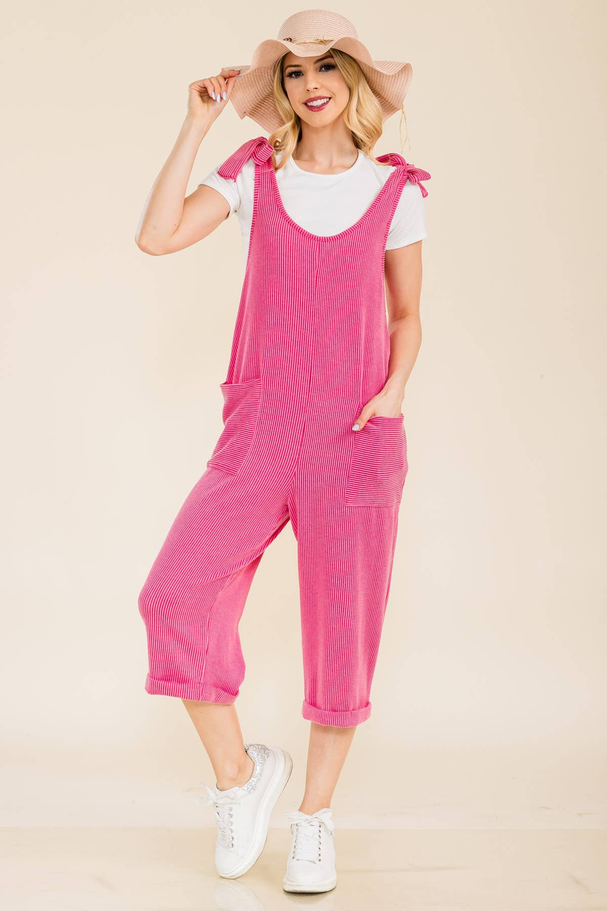 Celeste Clothing – Engroshandel Jumpsuit - Dame – CASUAL RIB CAPRI JUMPSUIT MED LOMMER -CP3387315