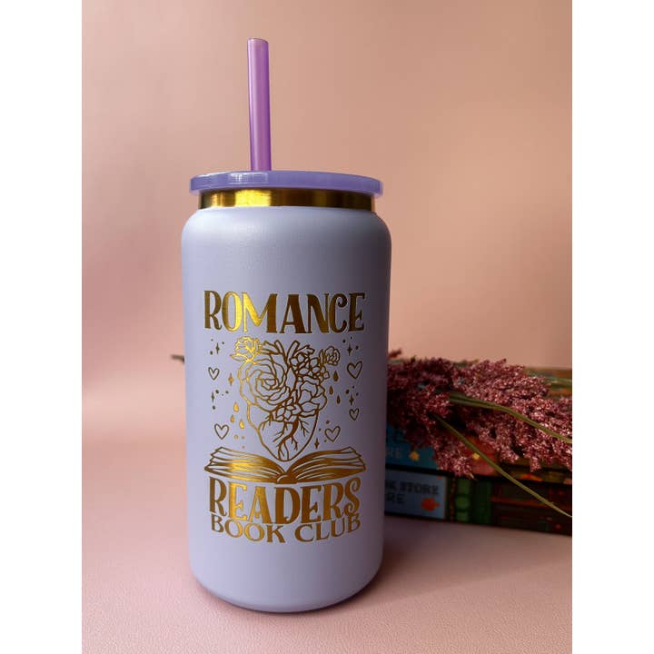 The Bookish Bird Co. - Wholesale Drinking Glass/Cup - Romance Readers Book Club Engraved 16oz Tumbler w/ Straw