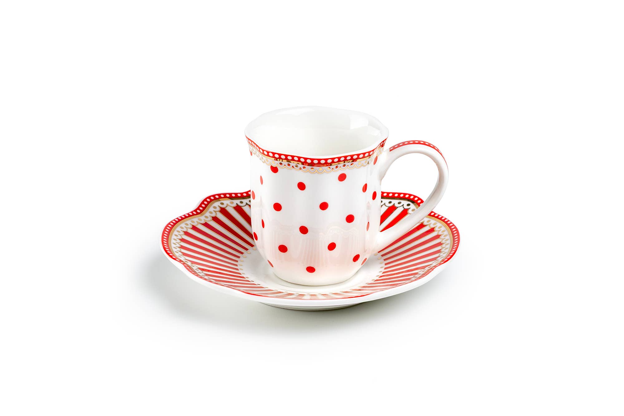 Grace Teaware - Wholesale Coffee/Tea Cup - Red Josephine Stripes and Dots 2oz Espresso Cups and Saucers5
