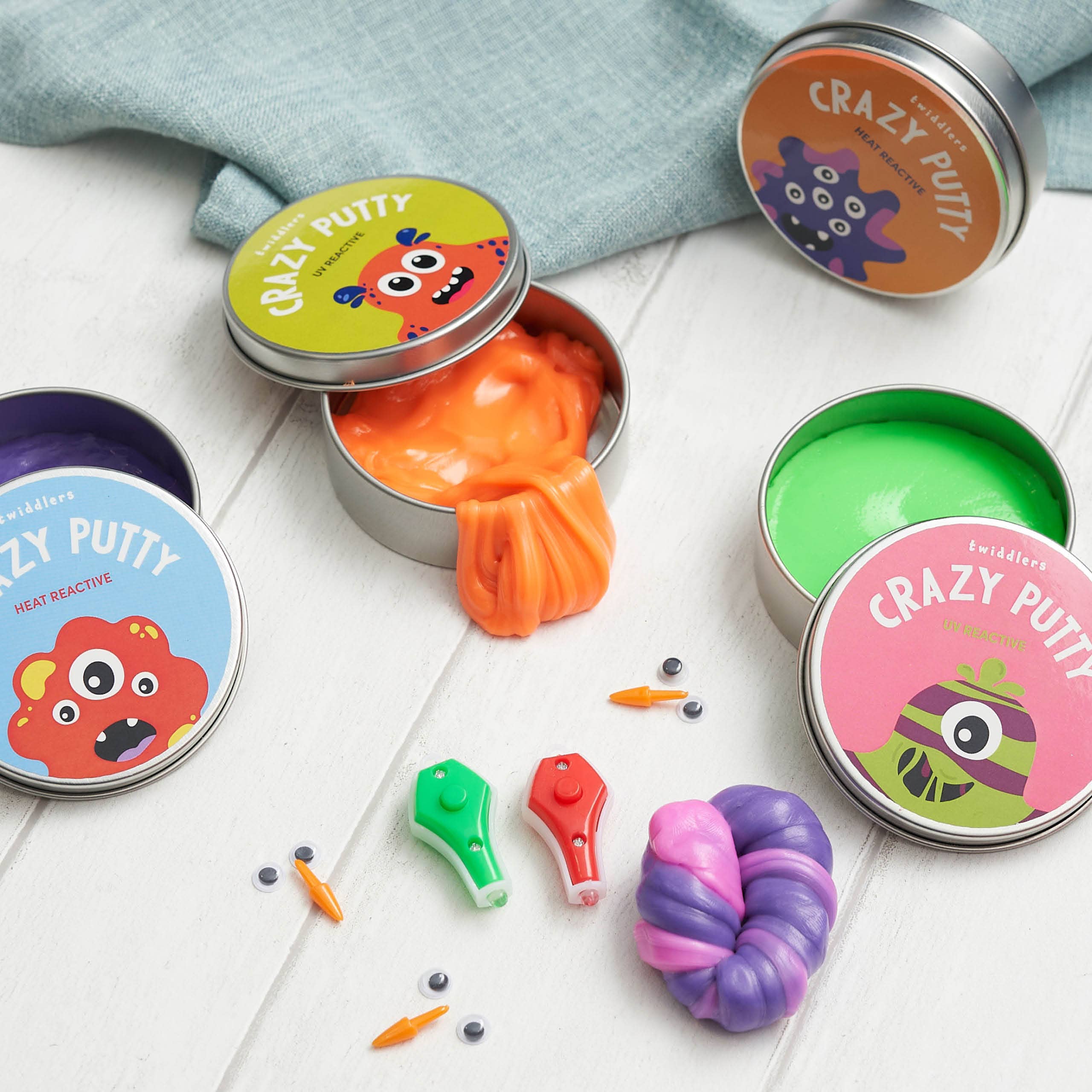 The Twiddlers – Großhandel Knete/Schleim – Kinder – Große Kitttöpfe mit Farbwechsel, Schleim, 4 Stück6
