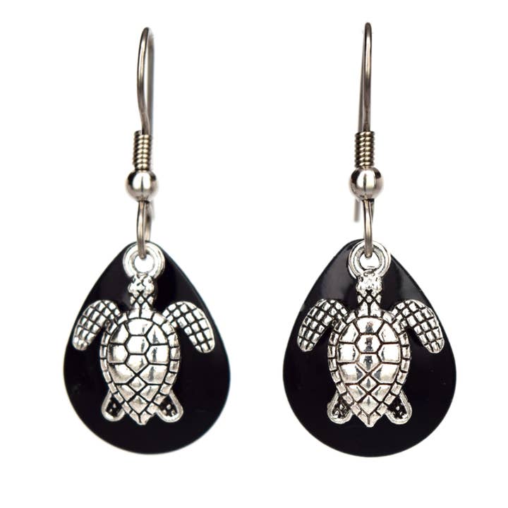 Black Sea Turtle Earrings Ocean Jewelry Handmade Maine for wholesale by Eye Catching Jewelry