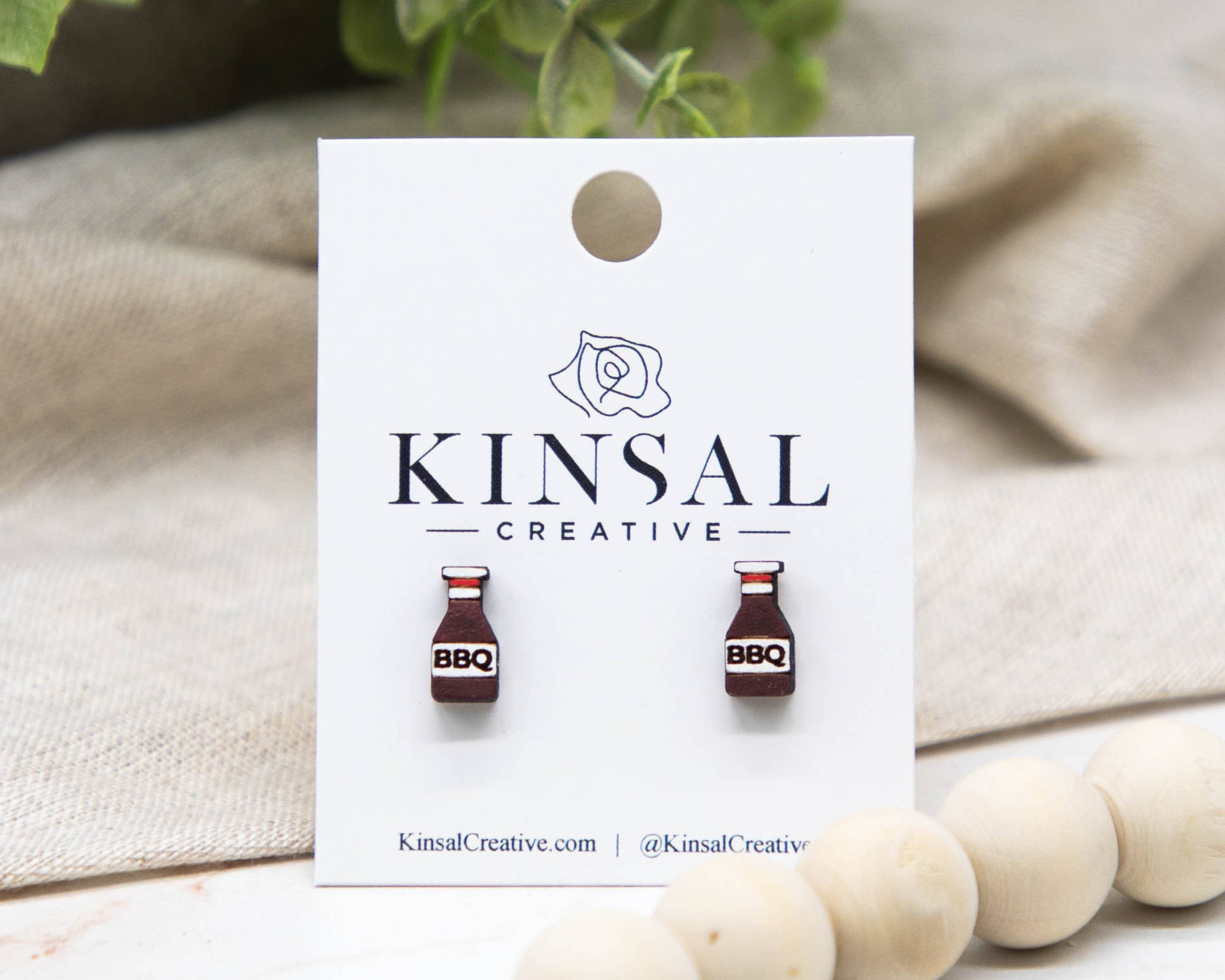 Kinsal Creative - Wholesale Stud/Post Earrings - Barbecue Sauce Wood Stud Earrings0