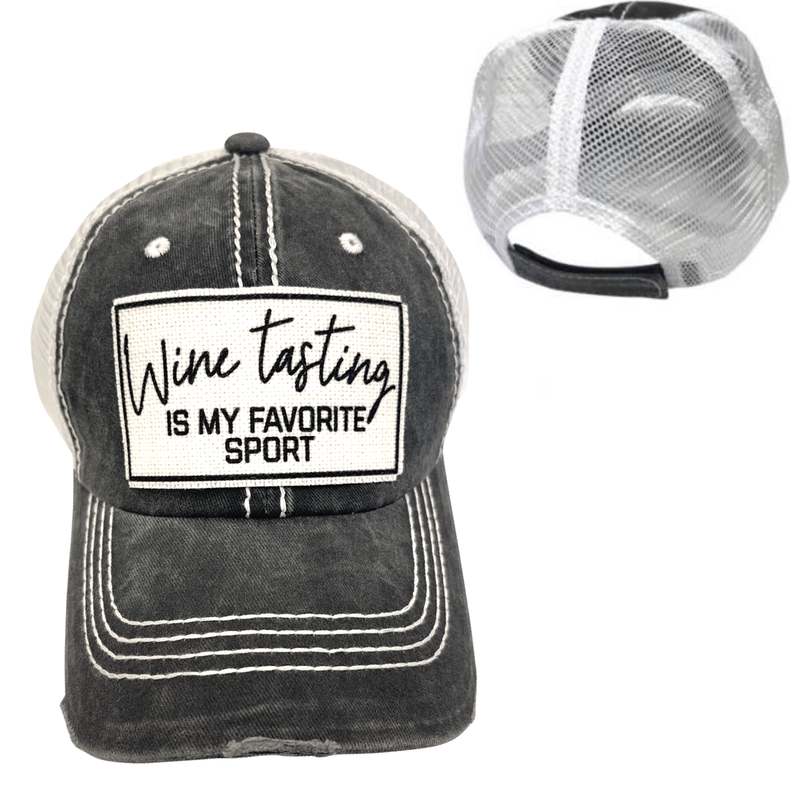 dkhandmade - Wholesale Trucker Hat - Unisex - WINE TASTING IS MY FAVORITE SPORT | UNISEX HAT | DISTRESSED7