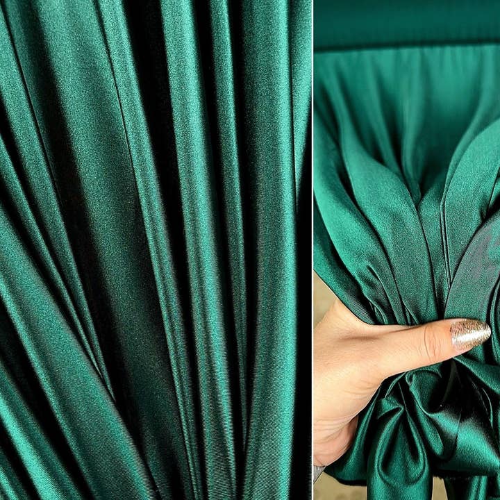 GalaTextile - Wholesale Fabric - Emerald Stretch Nylon Spandex By Yard, 4 way Silky Stretch Bodysuit Material, For Dresses Dancewear Leggings, Heavyweight Satin Spandex2