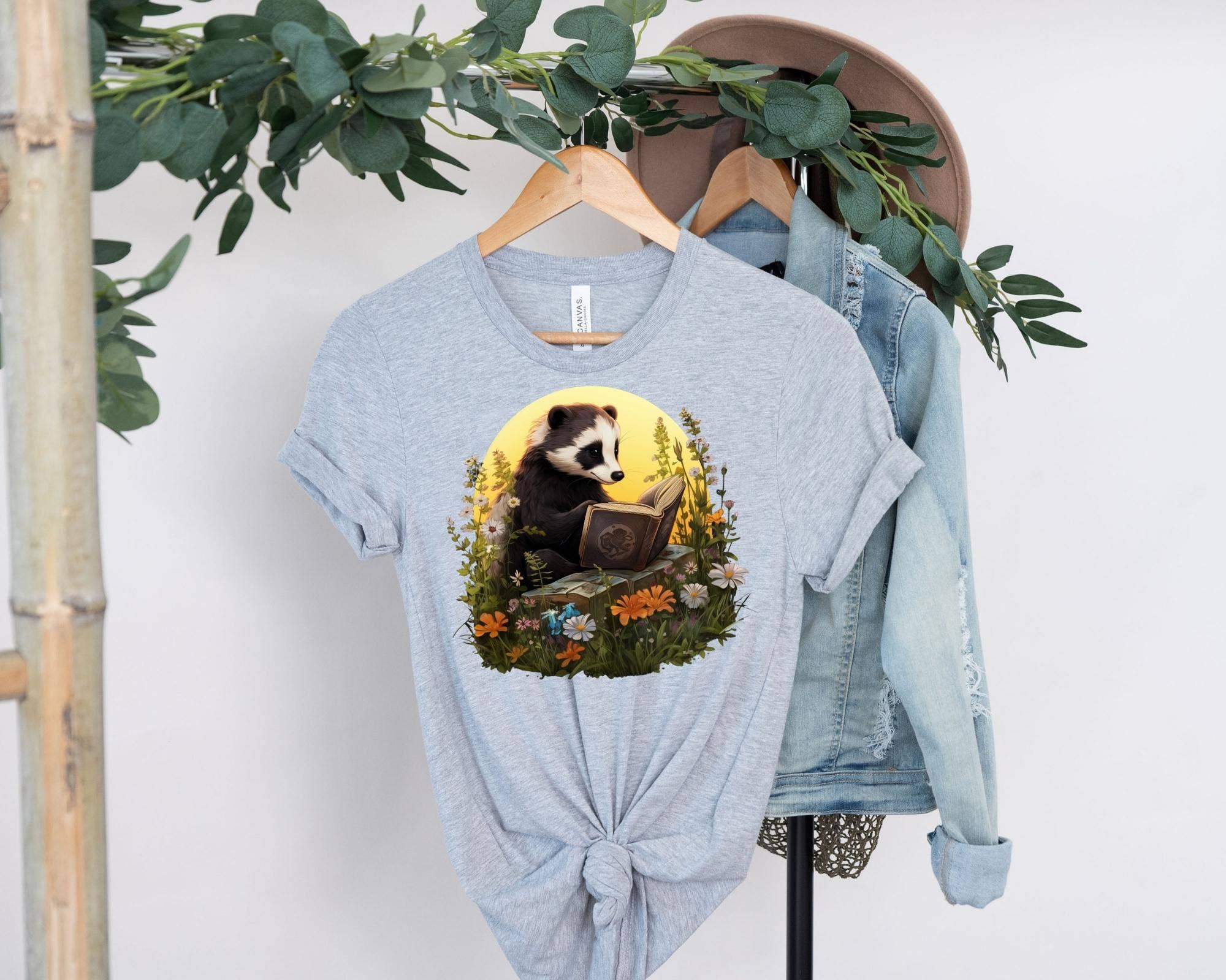 Vivtrek - Wholesale Screen Printed T-Shirt - Women's - Badger Reading Book Cottagecore Wildflower Library T-Shirt3
